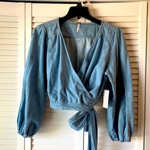 Free People Denim Wrap Around Top, New With Tags